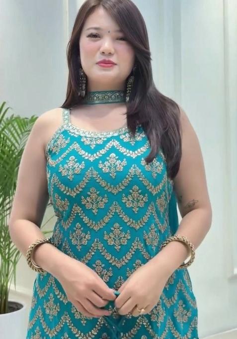 Blue Embroidery Georgette Salwar Kameez