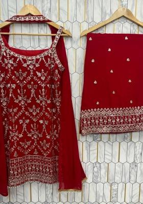 Red Embroidery Georgette Salwar Kameez