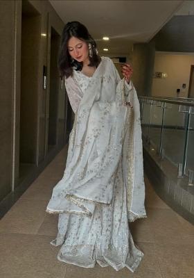 White Embroidery Silk Salwar Kameez