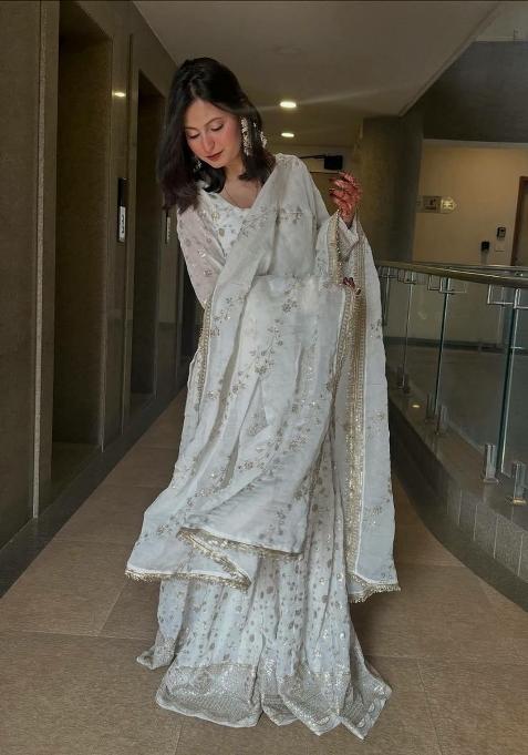 White Embroidery Silk Salwar Kameez