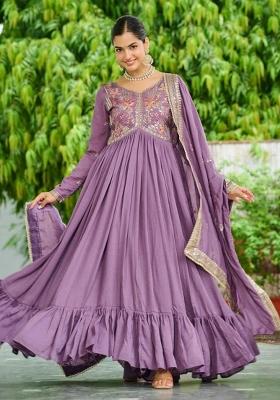 Purple Embroidery Silk Salwar Kameez