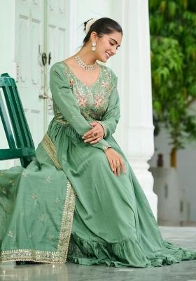 Green Embroidery Silk Salwar Kameez