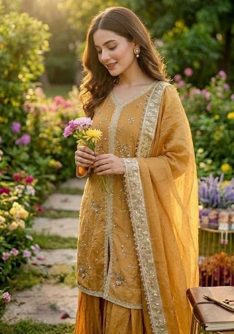 Gold Embroidery Silk Salwar Kameez