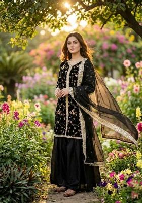 Black Embroidery Silk Salwar Kameez