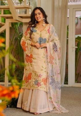 Beige Embroidery Organza Salwar Kameez