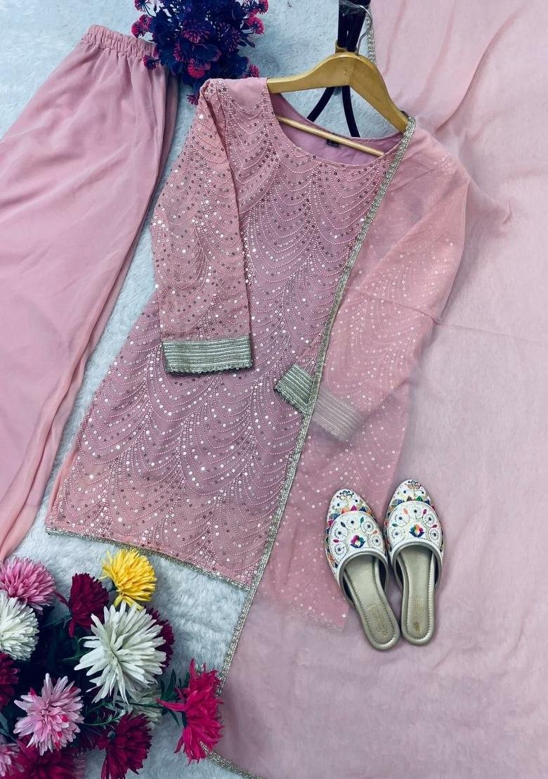 Pink Embroidery Georgette Salwar Kameez - Indya