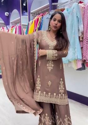 Brown Embroidery Silk Salwar Kameez