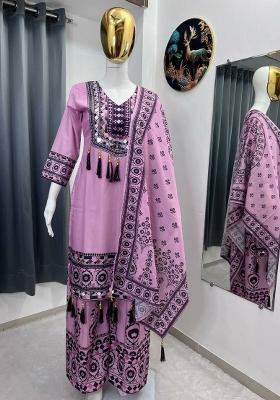 Purple Embroidery Muslin Salwar Kameez