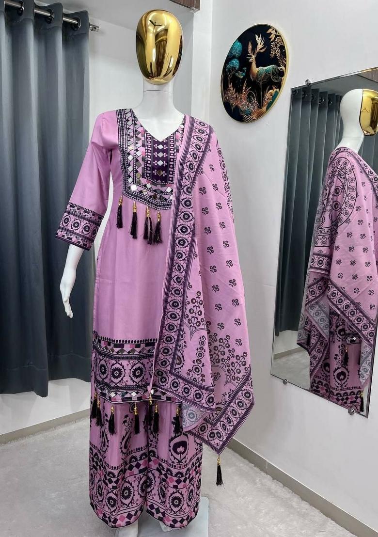 Purple Embroidery Muslin Salwar Kameez - Indya