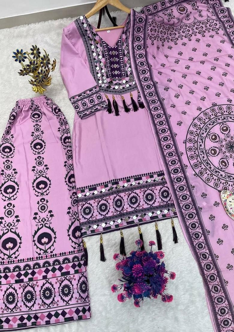Purple Embroidery Muslin Salwar Kameez - Indya