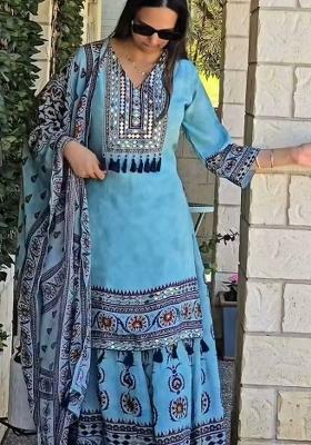 Blue Embroidery Muslin Salwar Kameez