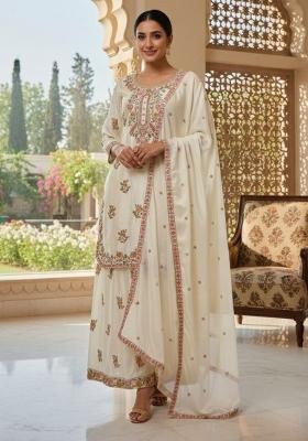 White Embroidery Silk Salwar Kameez