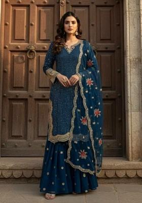 Blue Embroidery Georgette Salwar Kameez
