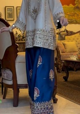 Blue Embroidery Silk Salwar Kameez