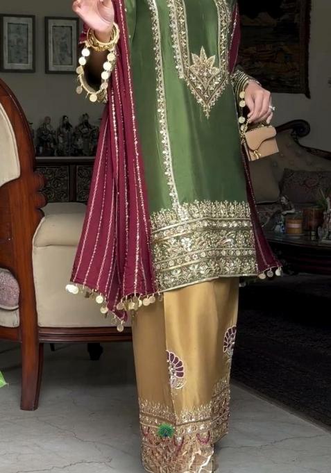 Green Embroidery Silk Salwar Kameez