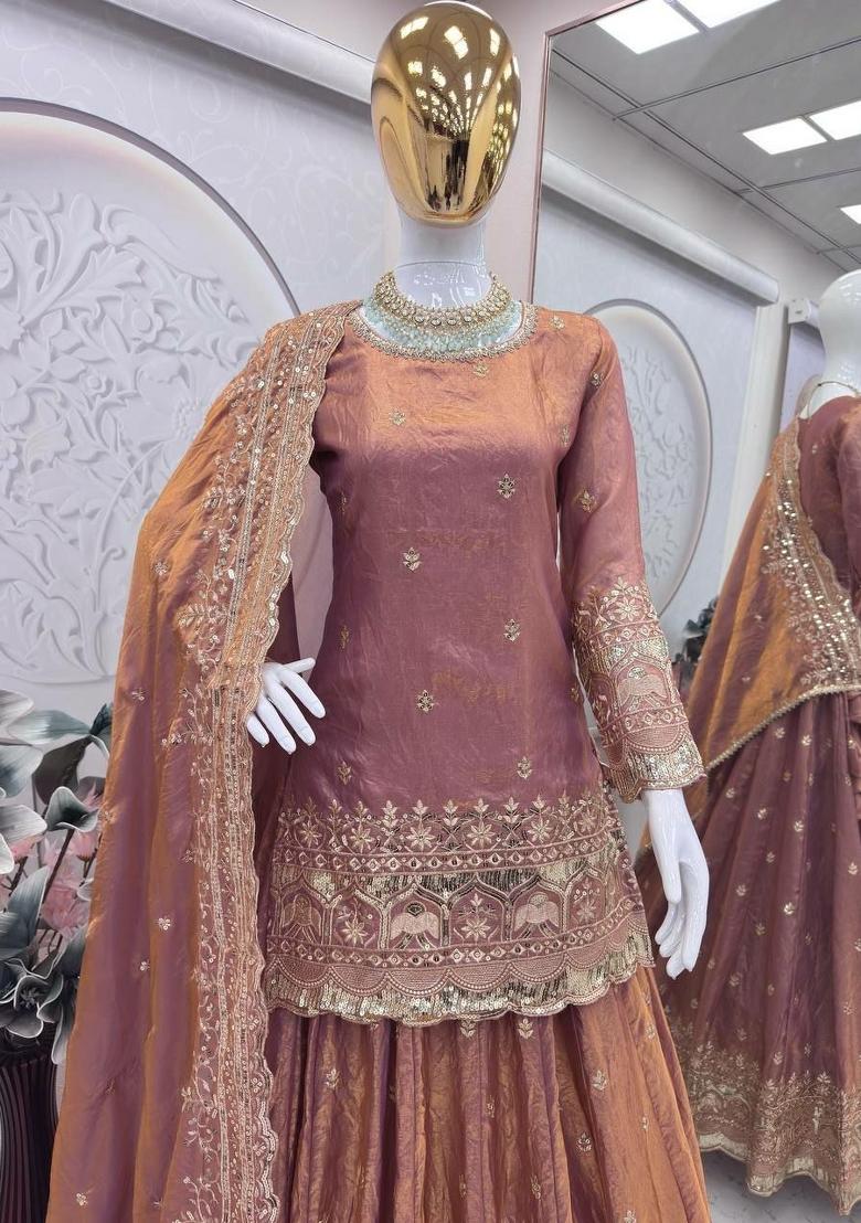 Pink Embroidery Silk Salwar Kameez - Indya