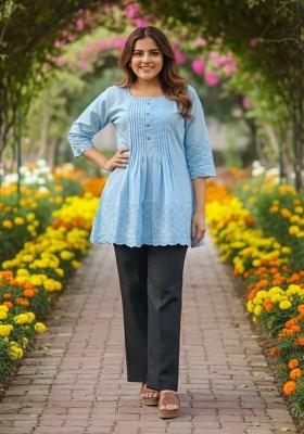 Blue Embroidery Cotton Kurta