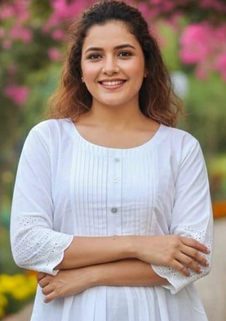 White Embroidery Cotton Kurta - Indya