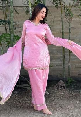 Pink Embroidery Silk Kurta Set