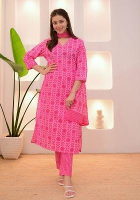 Pink Embroidery Rayon Kurta Set