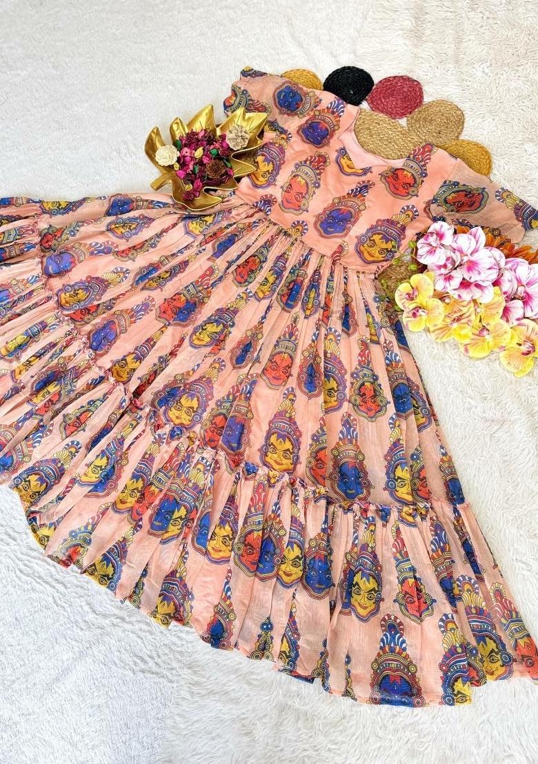 Peach Embroidery Chanderi Kurta - Indya