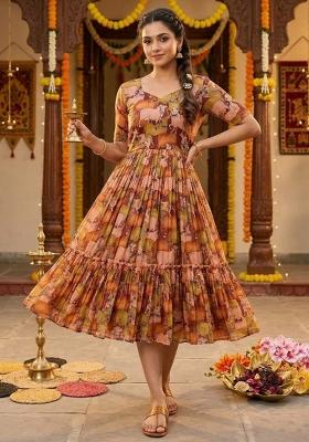 Brown Embroidery Chanderi Kurta