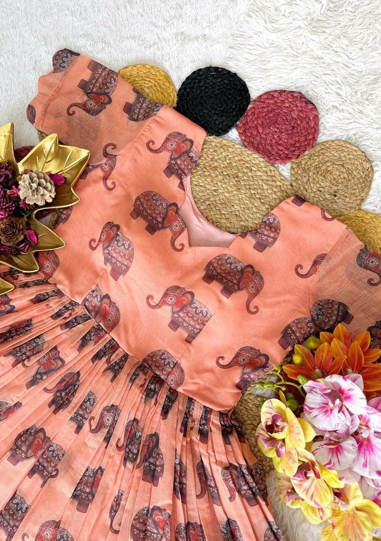 Peach Embroidery Chanderi Kurta - Indya