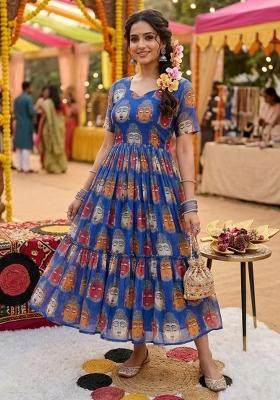 Blue Embroidery Chanderi Kurta