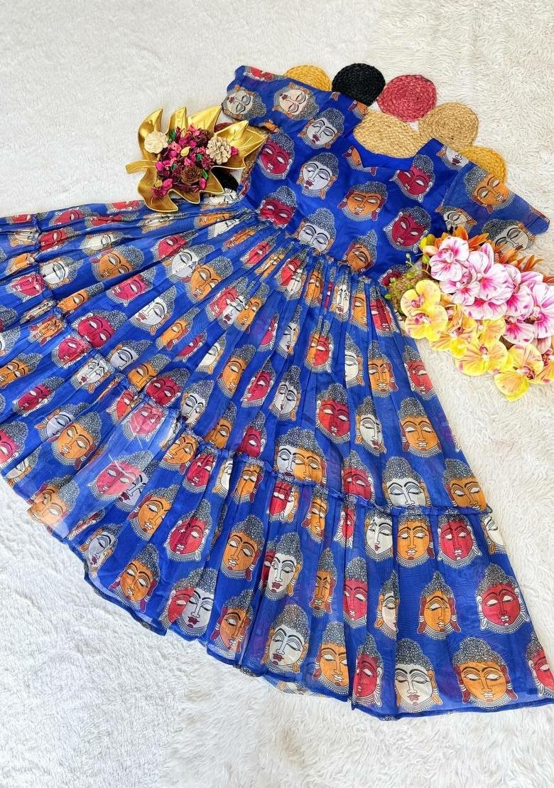 Blue Embroidery Chanderi Kurta - Indya