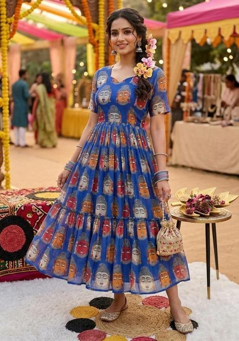 Blue Embroidery Chanderi Kurta