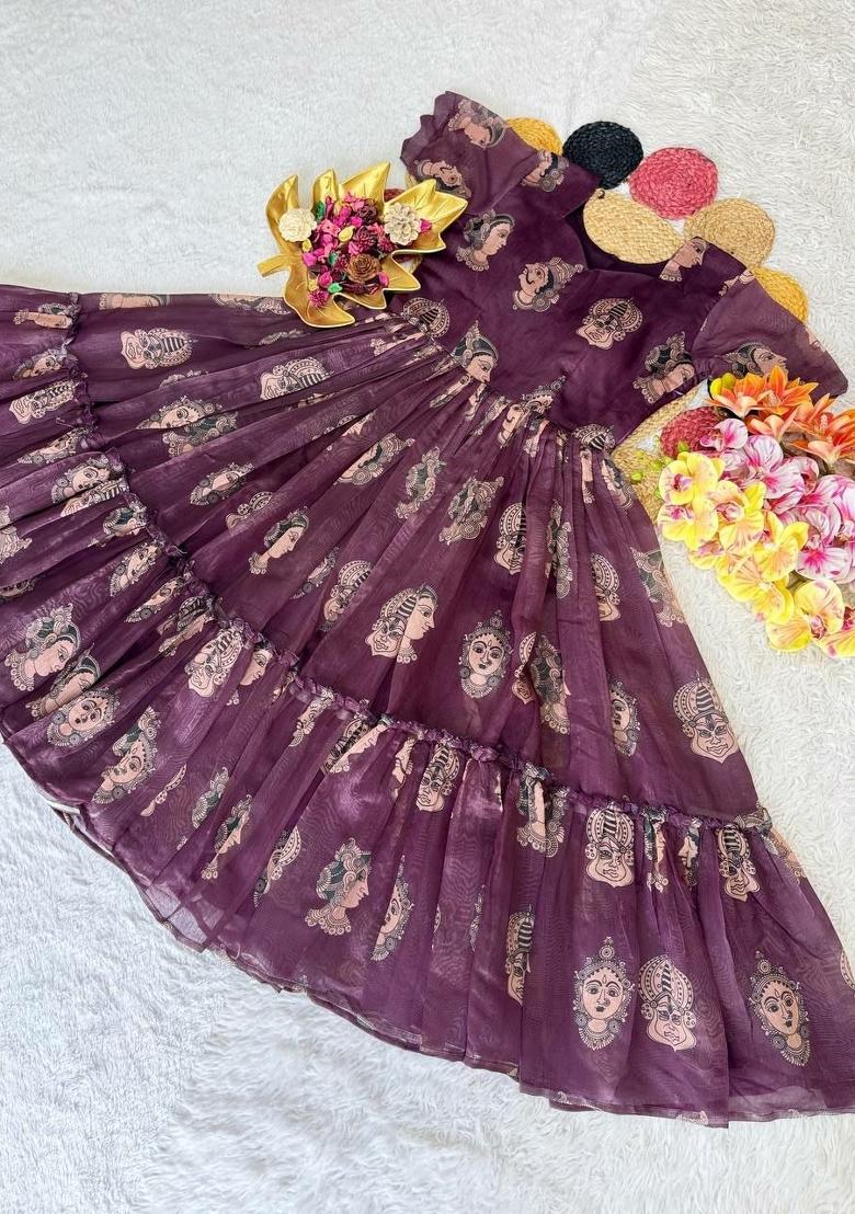 Purple Embroidery Chanderi Kurta - Indya