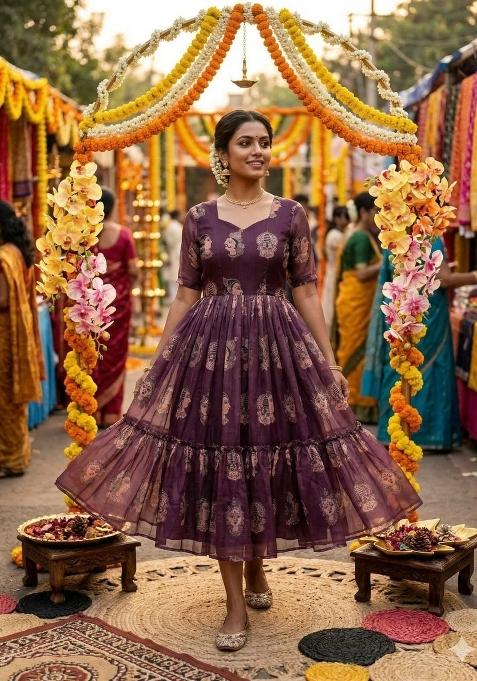 Purple Embroidery Chanderi Kurta