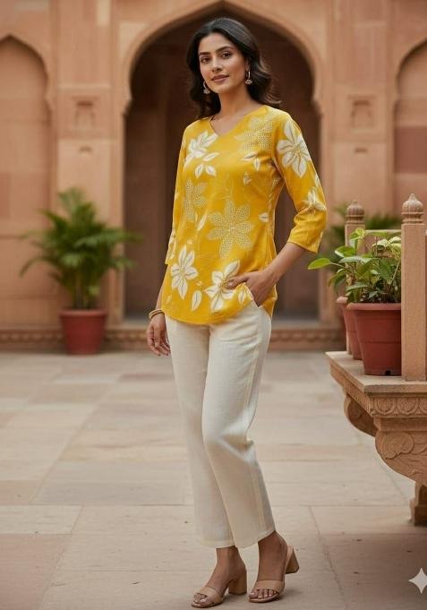 Yellow Embroidery Rayon Kurta Set