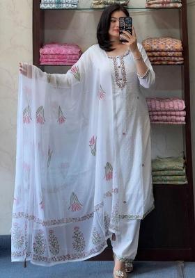 White Embroidery Georgette Kurta Set