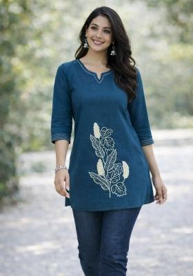 Blue Embroidery Cotton Kurta