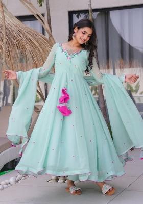 Sky Blue Embroidery Georgette Kurta Set