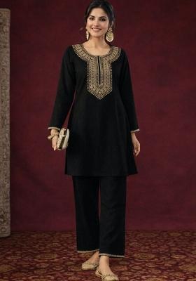 Black Embroidery Rayon Kurta Set