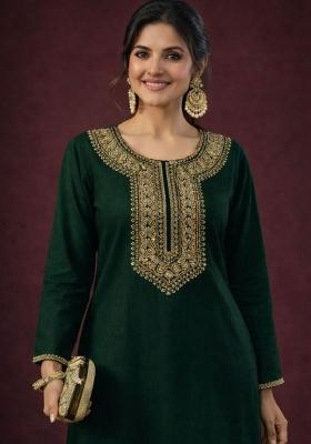 Green Embroidery Rayon Kurta Set
