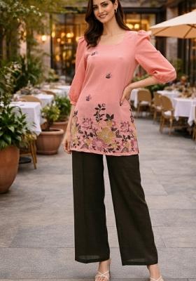 Pink Embroidery Cotton Kurta Set