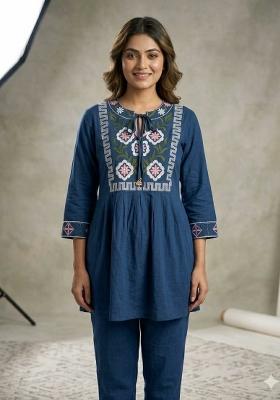 Blue Embroidery Rayon Kurta