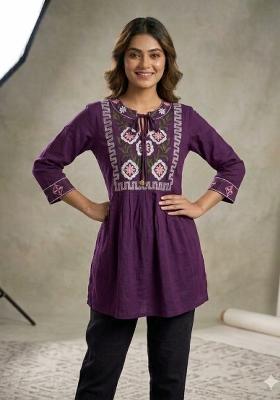 Purple Embroidery Rayon Kurta
