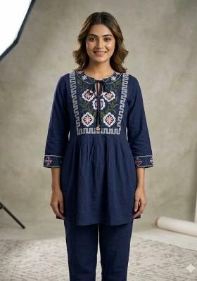 Dark Blue Embroidery Rayon Kurta