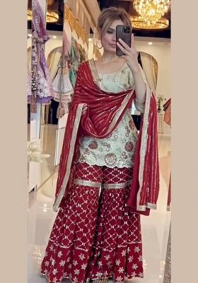 Maroon Embroidery Cotton Salwar Suit Set