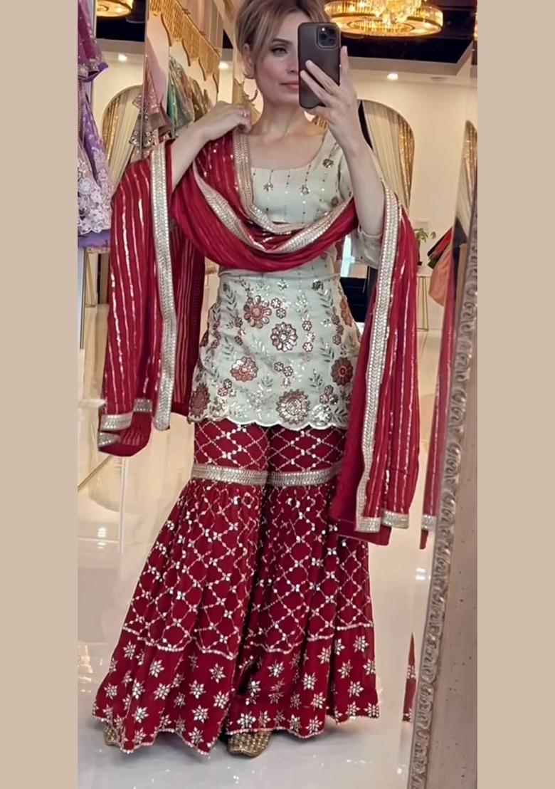 Maroon Embroidery Cotton Salwar Suit Set - Indya