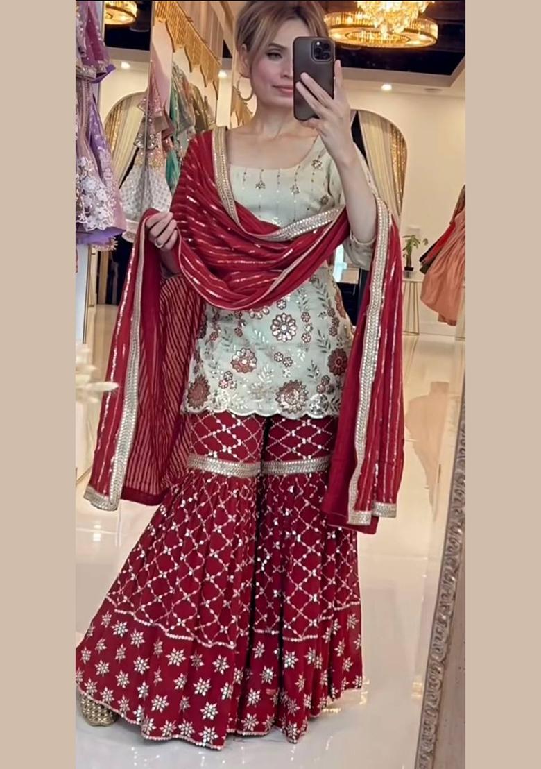 Maroon Embroidery Cotton Salwar Suit Set - Indya