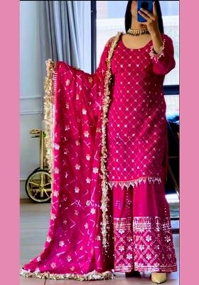 Pink Embroidery Silk Palazzo Set