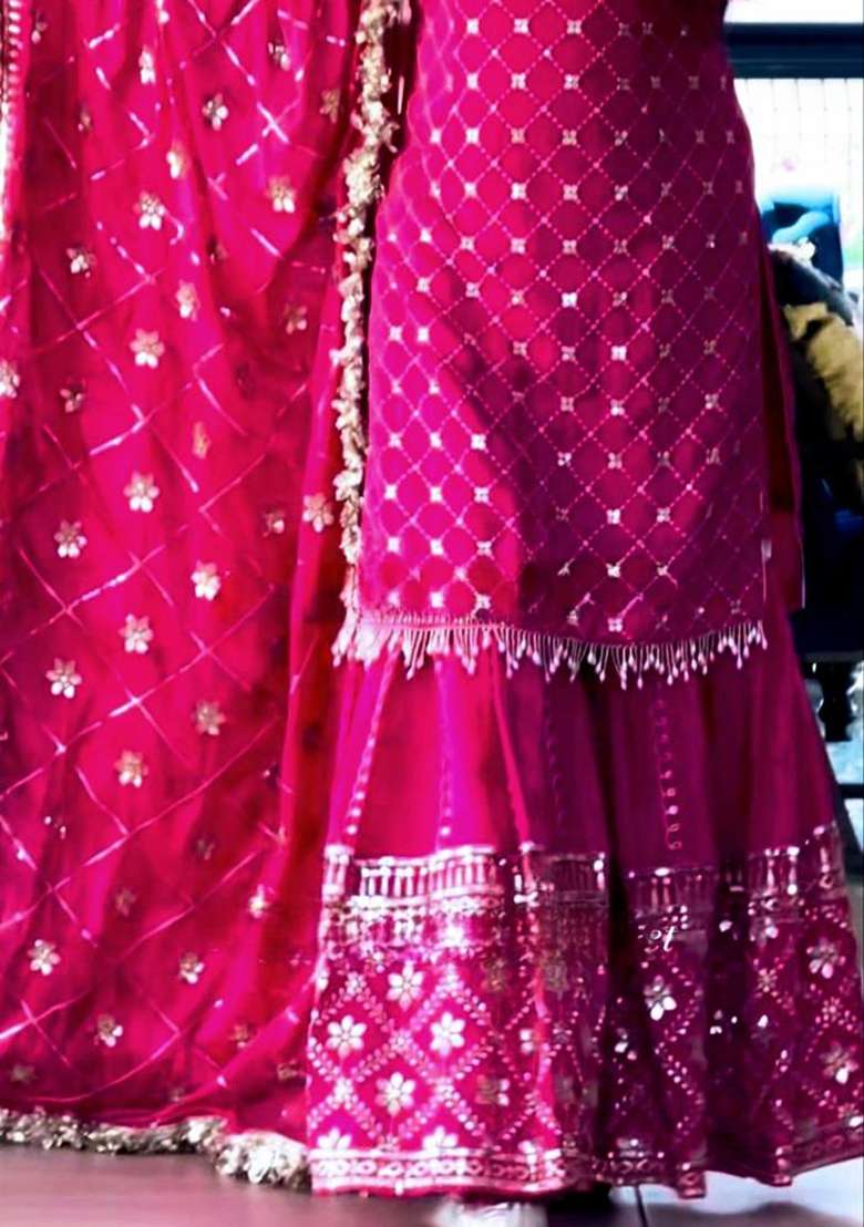 Pink Embroidery Silk Palazzo Set - Indya