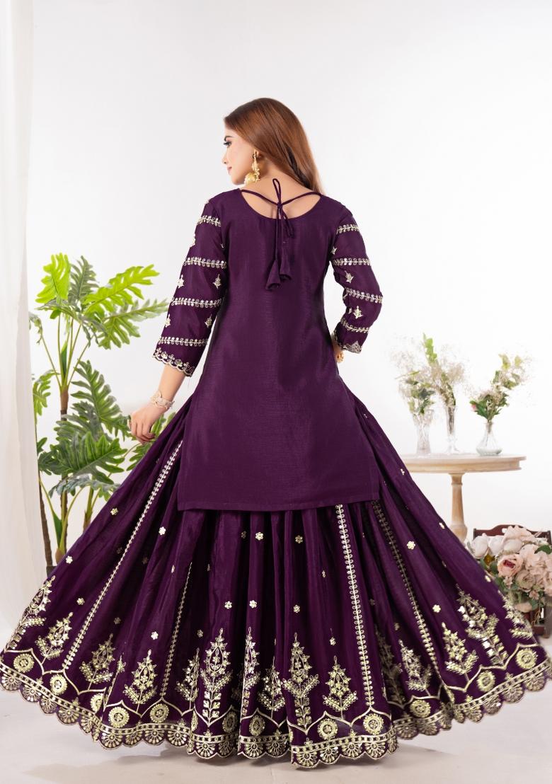 Wine Embroidery Silk Salwar Suit Set - Indya