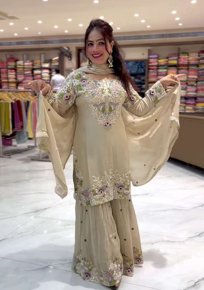 Pista Embroidery Crepe Salwar Suit Set - Indya