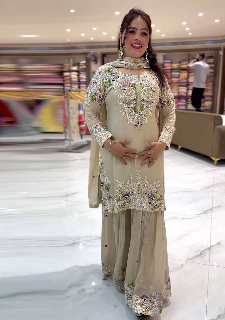 Pista Embroidery Crepe Salwar Suit Set - Indya
